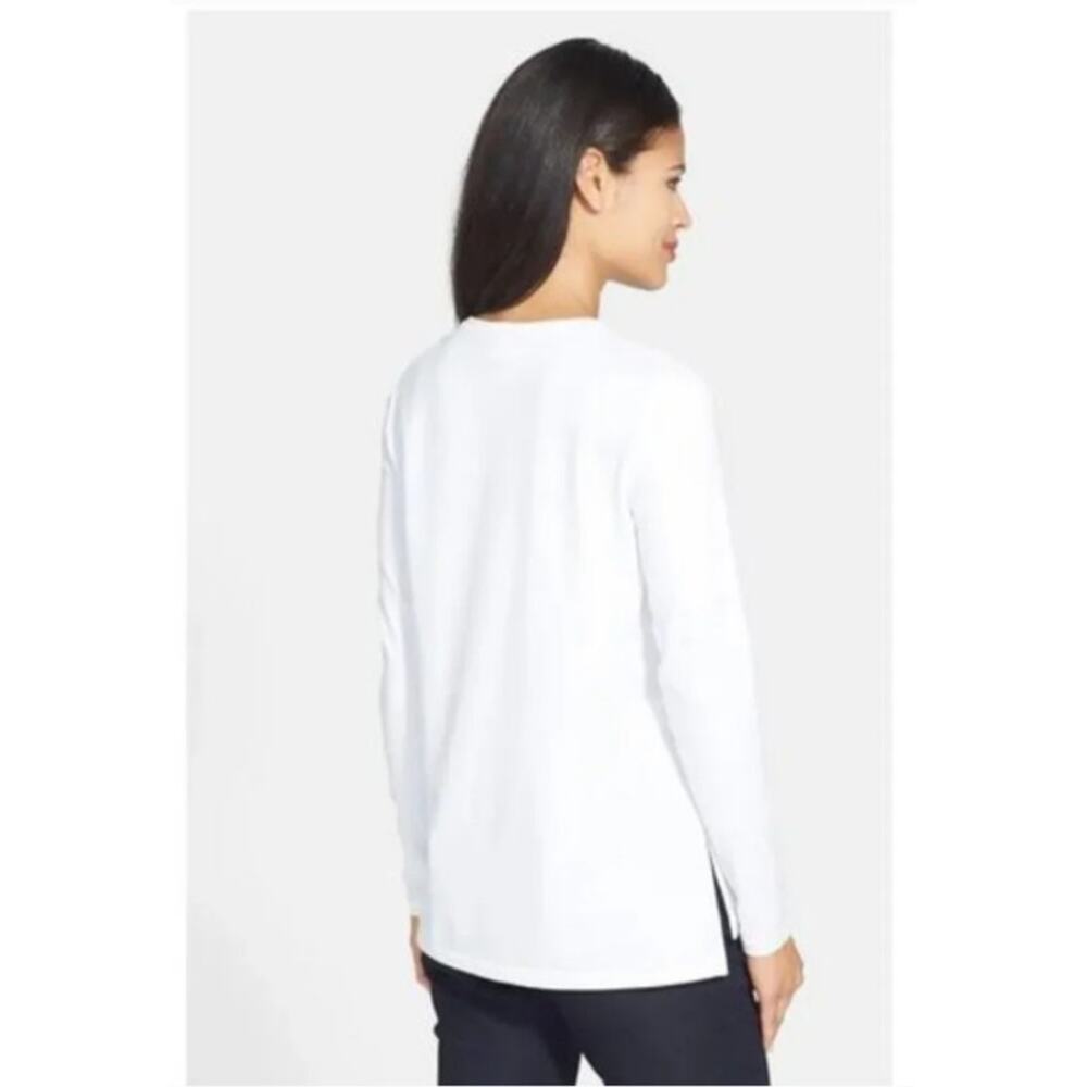 NEW! Lafayette 148 New York Stretch Cotton Tee in WHITE (L) - Picture 2 of 13